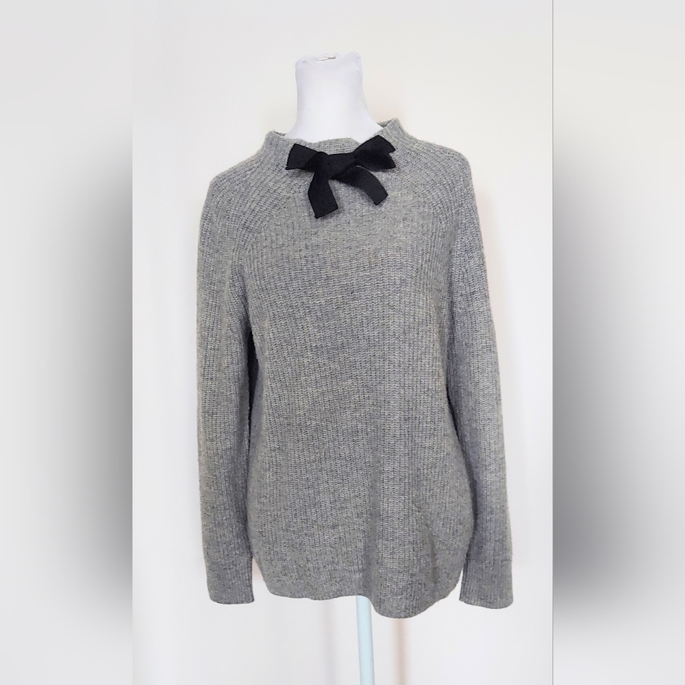 J. Crew Wool Blend Sweater Gray Neck Bow Womens Small